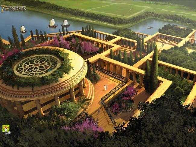 Yunan tarihçileri Straba ve Diodorus un asma bahçeler hakkında yazdıklarına göre: bu bahçeler 4-5 dekarlık bir sahayı kaplamakta ve