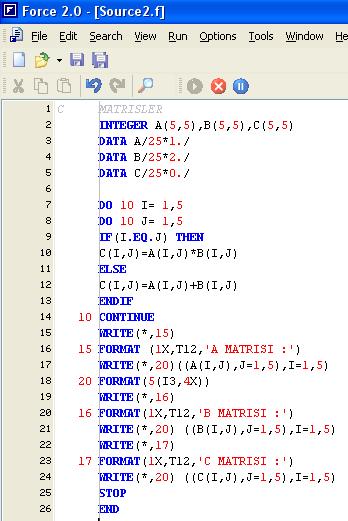 matrislerinin bellekteki değerlerini ekrana yazdıran programı fortran dilinde kodlayınız.