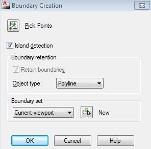 Boundary (Sınırları Polyline yapma) Parçalar halinde kapalı şekilleri bir bütün haline çevirir Draw Bo & _bo Komut çalıştırıldığında aşağıdaki pencere ekrana gelir: Burada Pick Points (Nokta seçme)