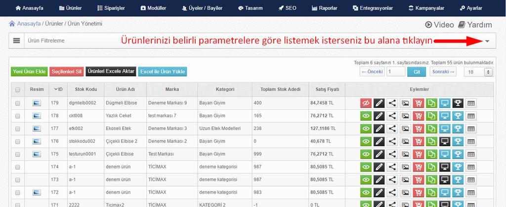 ÜRÜN YÖNETİMİ Ürün yönetimi alanı, sisteminize el ile (teker teker), Excel ile toplu olarak veya farklı entegrasyonlar aracılığı ile eklenmiş olan olan tüm ürünlerin listelendiği ve düzenlendiği