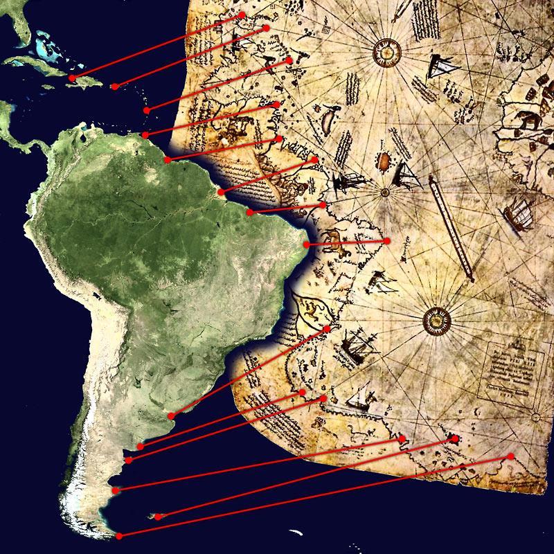 16. YÜZYIL TÜRK HARİTACILIĞI PİRİ REİS Atlantik Haritası (1513) Kenar notlarından birinde; bu haritanın batıda Kristof Kolomb'un keşfettiği yöreleri, doğuda da "Çin, Hint ve Sint" bölgelerini