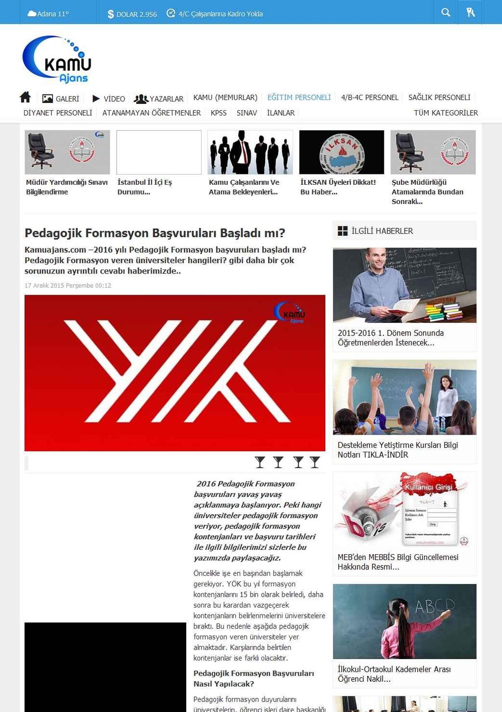 Portal Adres PEDAGOJIK FORMASYON BASVURULARI BASLADI MI? : www.kamuajans.