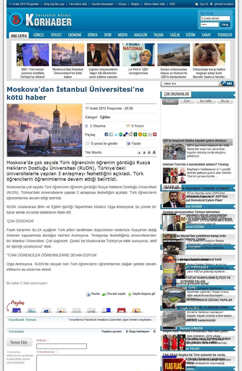 Portal Adres MOSKOVA'DAN ISTANBUL ÜNIVERSITESI'NE KÖTÜ HABER : www.korhaber.