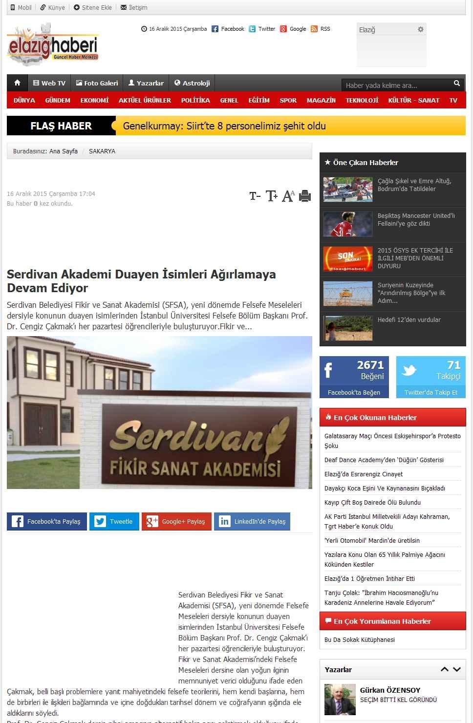 Portal Adres SERDIVAN AKADEMI DUAYEN ISIMLERI AGIRLAMAYA DEVAM EDIYOR : www.elazighaberi.