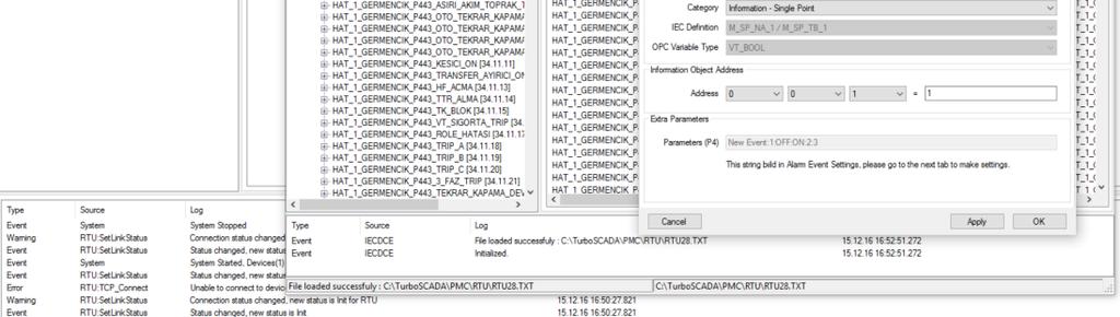 Haberleşme Arayüzü ve Konfigürasyon Turbo SCADA PMC yazılımı üzerinden, haberleşme kanalları tanıtmak suretiyle IEC 60870-5-101/203/104 ve Modbus RTU/TCP gibi çeşitli haberleşme protokollerine kendi