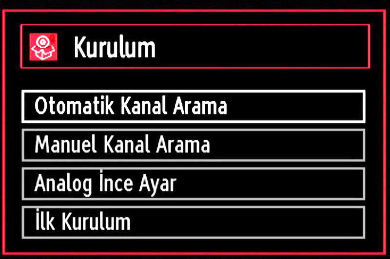 / ve OK tuşlarını kullanarak, Kurulum menüsünden Manuel Kanal Tarama seçeneğini seçiniz. Manuel Kanal Tarama seçeneği görüntülenecektir. veya tuşunu kullanarak, Arama Tipi ni seçiniz.