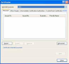 Kurulu bir CA yetkilendirmesini kaldırmak 1 Internet Explorer da sırayla Tools, Internet options, Content tab ve Certificates e tıklayın. Certificates diyaloğu görünür.