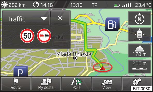 dışındasınızdır. Diğer bilgiler» Sayfa 47. GPS Şek. 33 Ek pencere: GPS Manevra ek penceresinde sonraki yön bulma anonsu (manevra) görüntülenir.