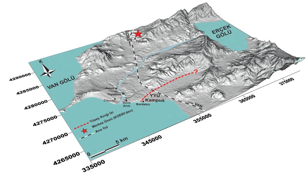 Location map of the 23 October 2011 Van earthquake mainshocks and aftershocks (Yellow circle shows the Van fault that is the source of earthquake) (Emre et al., 2011). Şekil 5.