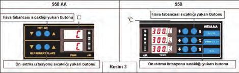 2. San grat/ Fahrenayt Dönüştürme Özelliği Ön ısıtma istasyonu ve sıcak hava istasyonu ısıtma ayar düğmesine 3 sn basılı tutun sıcaklık gösterge ekranında C ve F yanıp sönmeye başlayacak r.