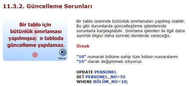 tabloları üzerinde bütünlük sınırlamaları tanımlandığını varsayalım. PERSONEL ve BÖLÜM tablolarının birincil anahtarları bulunmaktadır.