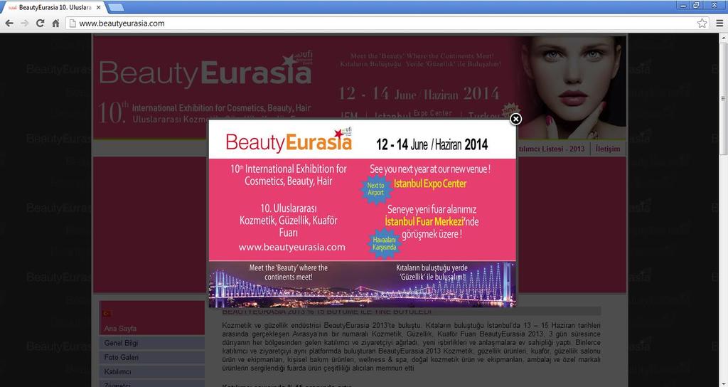 www.beautyeurasia.com Anasayfa Açılış Pop-up Reklam Yılda 100.