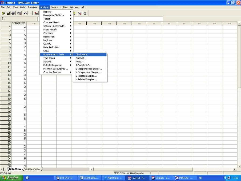 SPSS çıktısı: NPar Tests Ch-Square Test Observed N Expected N Resdual,,,, 7, -3, 3,,,