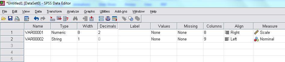 Aşağıdaki ekranda VAR00001 adlı değişkenin nicel (sayısal) olmasını istediğimiz için değişken tipini (type) Numeric olarak seçiyoruz.