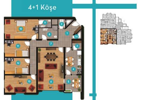 27 1 - Antre: 10.90 m² 2 - Wc: 1.90 m² 3 - Kiler: 2.60 4 - Mutfak: 12.60 m² 5 - Balkon: 8.15 m² 6 - Salon: 32.25 m² 7 - Koridor: 10.