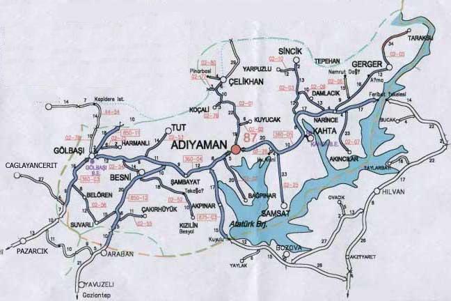 19 Şekil 2.6 Atatürk barajı haritası 2.7.2 Narenciye-Bucak geçişi Bu hat haritada Kahta-Siverek hattı olarak görünmektedir.