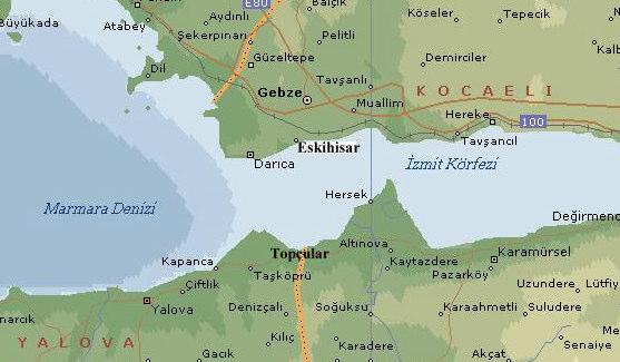 40 Şekil 3.1 İzmit körfezi ve Eskihisar-Topçular hattı İzmit Körfezi nin en derin yeri Çatalburnu açıklarında 181 metredir. Eskihisar-Topçular arasındaki en derin yerin derinliği ise 73 metreyi bulur.