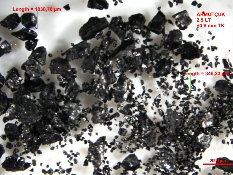 161 Elek analizi sonuçlarına göre 1-0,8 mm ve 0,8-0,5 mm boyutundaki tanelerden düşük küllü tanelerin büyük bölümü temiz kömür