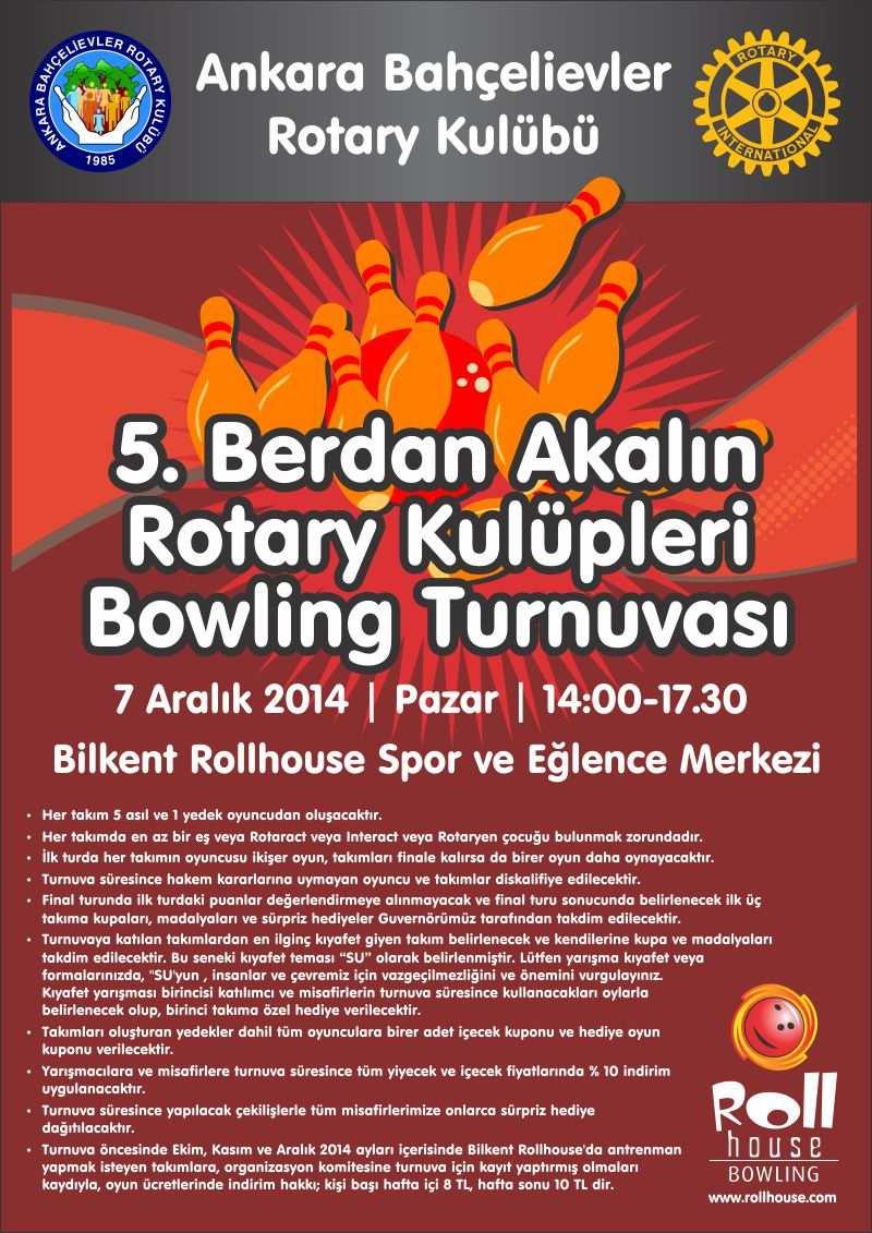 6. Berdan Akalın Rotary Bowling Turnuvası Tarih:20Aralık Yer: Bilkent Rollhouse Tema: