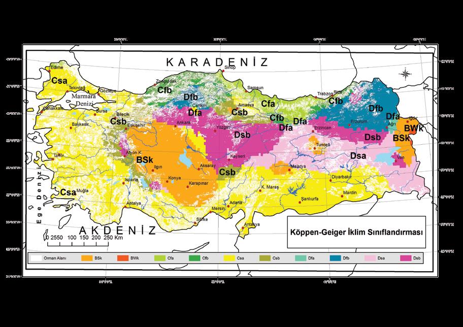 19 Şekil 3: Köppen iklim sınıflandırma sisteminin birinci, ikinci ve üçüncü harflerine göre, Türkiye deki iklim tiplerinin coğrafi