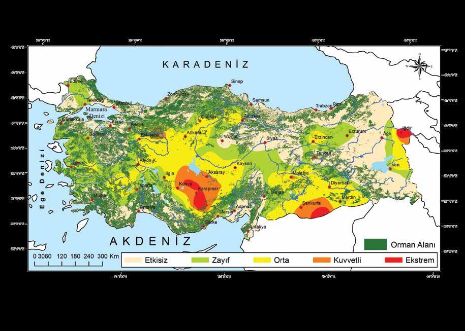 32 Şekil 8: Türkiye nin klimatolojik olarak çölleşme potansiyeline sahip olan Çölleşmeye Duyarlı ya da Çölleşmeye Açık arazilerinin Çölleşmeden Etkilenebilirlik Şiddet Sınıflarının coğrafi dağılış