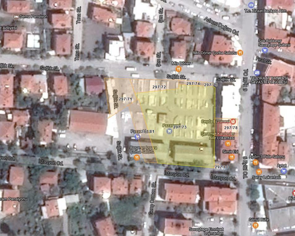 alanının ( 3072 m2) kentin bu kesimindeki ihtiyaçlara cevap vermemesi nedeni ile alanı çevresindeki imar yolları ve Belediye