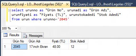 Kısıt (Where) sorgusu : Sorular : - urun tablosunda urunno 2030, 1210 ve 0760 olan urunler ile