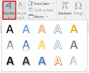 WordArt Belgelerimize gölgeli, aynalı vb.