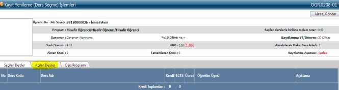 1 Öğrenci Web (Öğrenci) modülünde Kayıt Yenileme (Ders Seçme) İşlemleri