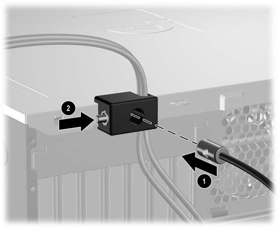 Güvenlik kablosunun fişli ucunu kilide sokun (1) ve kilidi kapatmak