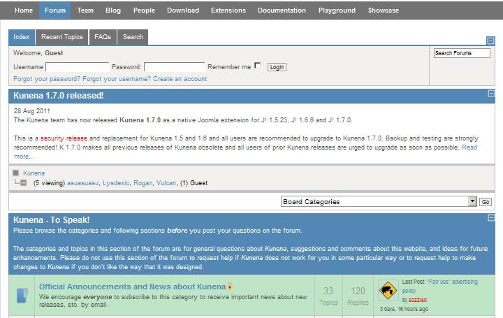 7.0. SİTEYE FORM EKLEMEK Kunena bileşeni sayesinde Joomla! Sitenize başarılı bir forum sistemi ekleyebilirsiniz.