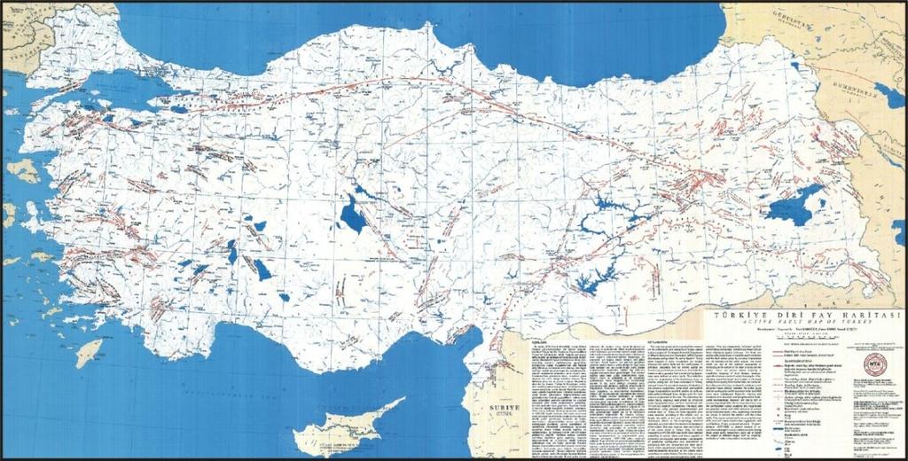 Diri fay haritalarının önemi MTA -1992 Türkiye Diri Fay Haritası