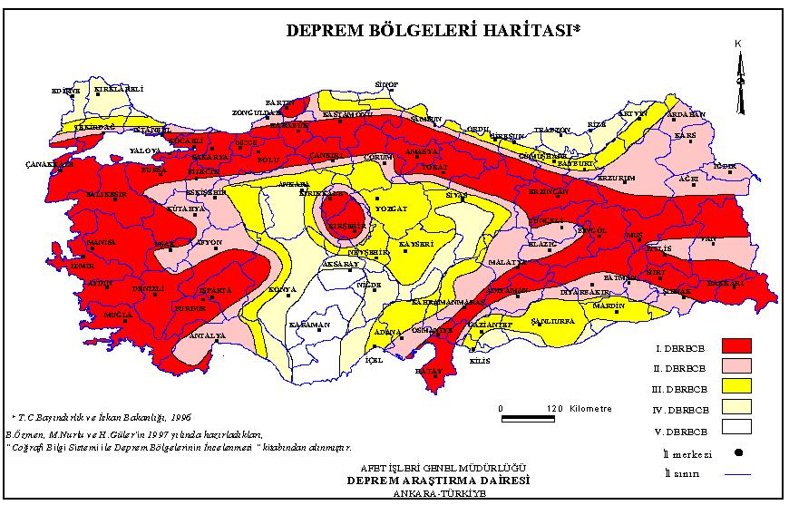 yayımlanmış ve halen yürürlükte olan BİB Deprem Bölgeleri