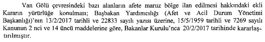 Sayfa : 34 RESMÎ GAZETE 8 Mart 2017 Sayı : 30001 Karar Sayısı : 2017/9966 Recep Tayyip ERDOĞAN CUMHURBAŞKANI Binali YILDIRIM Başbakan N. CANİKLİ M. ŞİMŞEK N. KURTULMUŞ Y. T. TÜRKEŞ Başbakan Yardımcısı Başbakan Yardımcısı Başbakan Yardımcısı Başbakan Yardımcısı V.