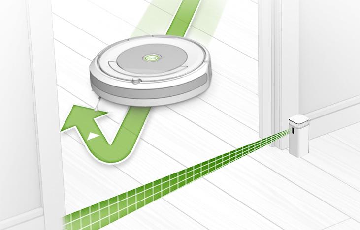 Halo Modu: Düğme aşağı konumdayken ( ), cihaz Roomba'nın girmeyeceği korumalı bir bölge oluşturur. Bu da Roomba'nın korumak istediğiniz nesnelere (örn.
