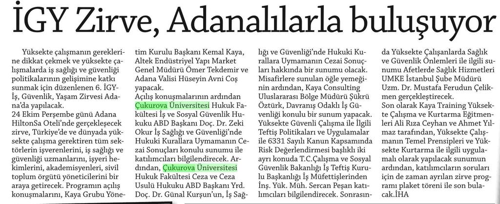 IGY ZIRVE, ADANALILARLA BULUSUYOR Yayın Adı : Adana Kent