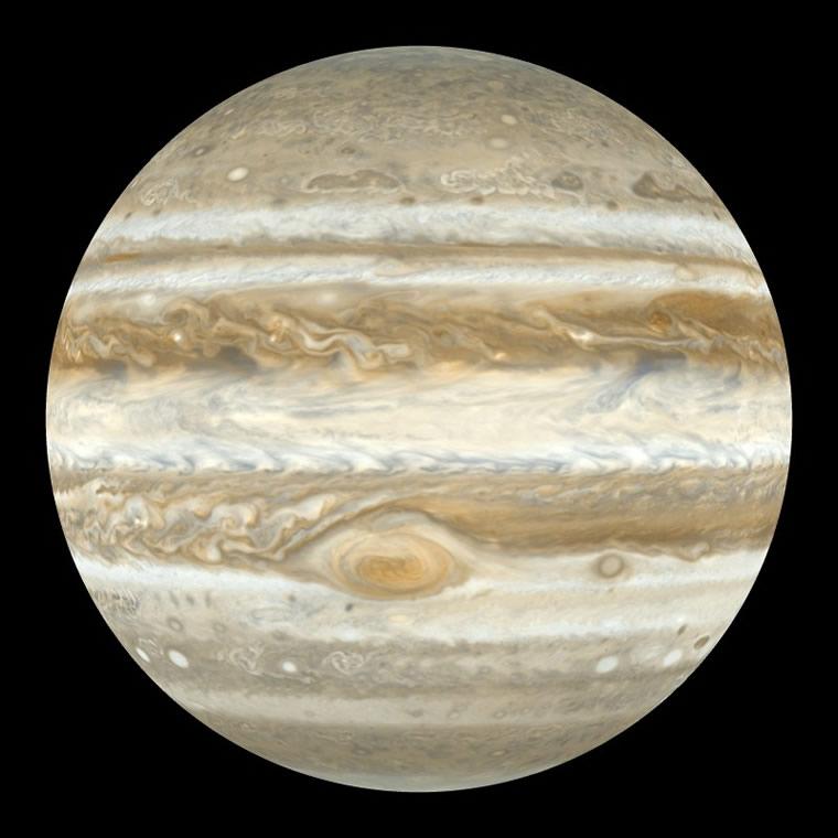 Şekil 3.24: Jüpiter in uzay sondası ile yakından alınmış bir görüntüsü. Yüzeydeki büyük leke ilk bakışta göze çarpmaktadır.