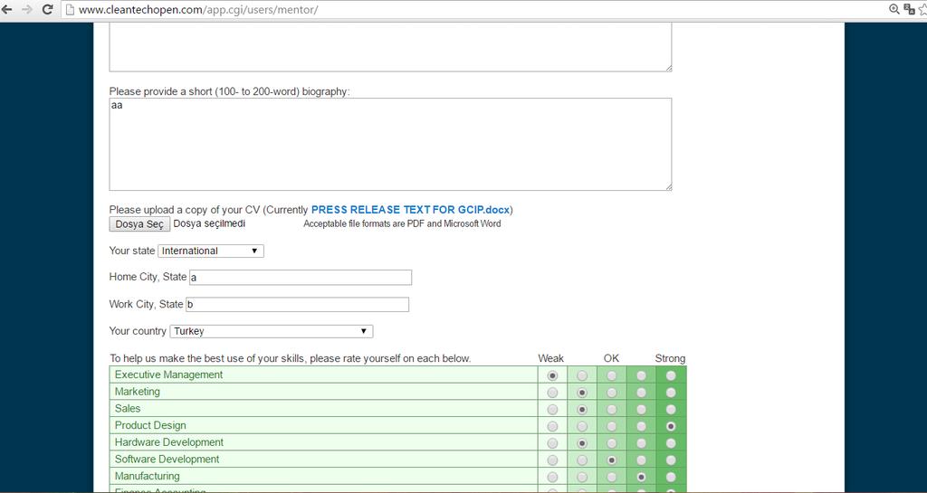 5 Your state kısmını International, Your country kısmını Turkey şeklinde seçmeyi unutmayınız. Özgeçmişinizi yükleyiniz. Bu kısmı International olarak işaretlemeyi unutmayınız.