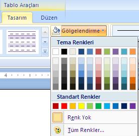 (table tools) tab ı altında design seçilir.