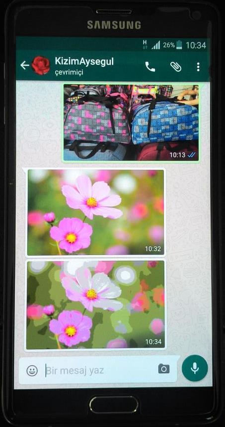 Şekil 9: Sıkıştırılan Resmin WhatsApp programı ile Gönderici Tarafından Alıcıya İletilmesi Şekil 9 da