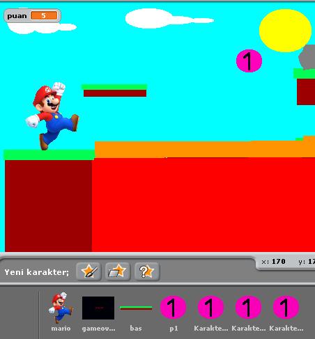 SAHNE1 SAHNE2 67.Sağ ok tuşu basılınca Mario karakterini sağa doğru gitmesini sağlayan kod bloğunu çiziniz. 68.