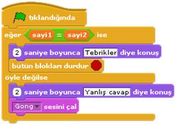 b) sayi1 ve sayi2 değişkenleri birbirine eşit değilse bütün blokların çalışması