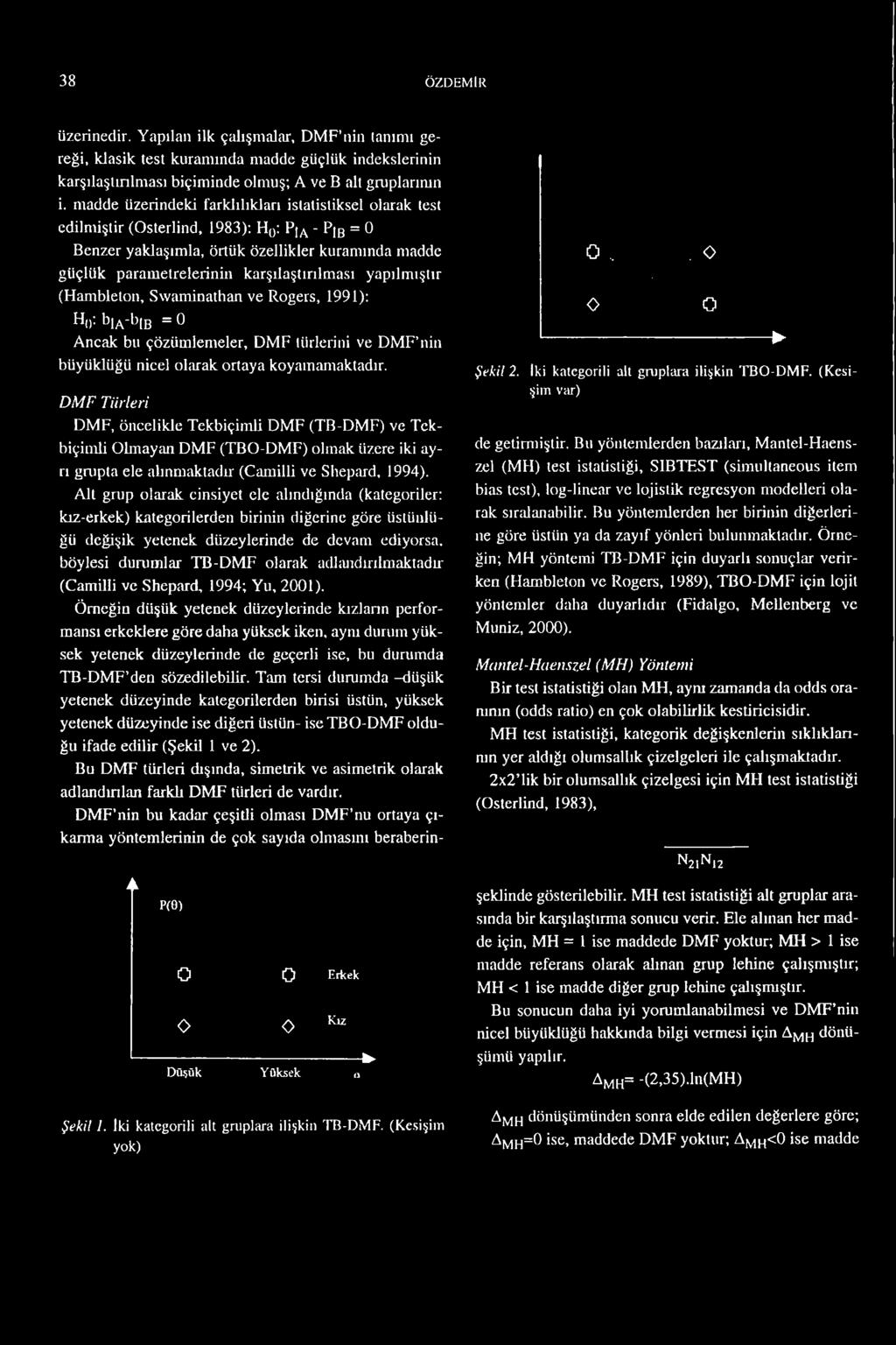 yapılmıştır (Hambleton, Swaminathan ve Rogers, 1991): H(): b]a-b[b = 0 Ancak bu çözümlemeler, DMF türlerini ve DMF ııin büyüklüğü nicel olarak ortaya koyamamaktadır.