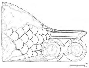 Res. 3 Eski Kibyra : İ.Ö. 6. yy. yırtıcı kuş heykeli torsosu (Çiz. K. Zimmer) Fig. 3 Old-Kibyra : Torso of a bird of prey sculpture from the 6 th cent. B.C. (drawing by K. Zimmer) Res.