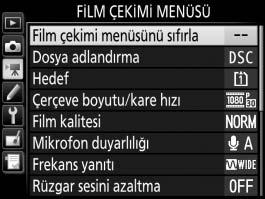 1 Film Çekimi Menüsü: Film Çekim Seçenekleri Film çekimi menüsünü görüntülemek için G düğmesine basın ve 1 (film çekimi menüsü) sekmesini seçin.
