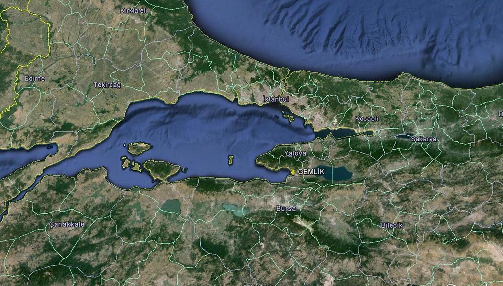 ve batısında Marmara Denizi yer almaktadır. Harita 2 Gemlik İlçesi Konumu Gemlik İlçesi 36º 13 doğu meridyenleri ile 40º 12 kuzey paralelleri arasında yer alır.