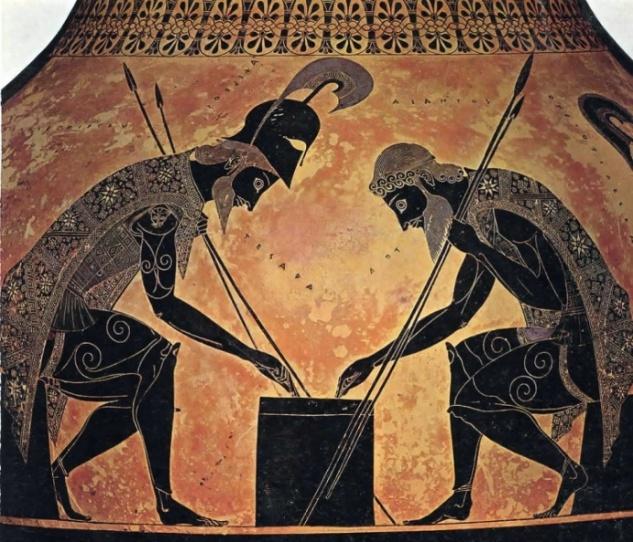 Resim 3. Achilleus ve Ajax, Antik Yunan Sanatı Döneminde Vazo Üzerine Yapılan Figür Resmi M.Ö 700 (http://acikerisim.aku.edu.tr/xmlui/bitstream/handle/11630/2961/406226.pdf?
