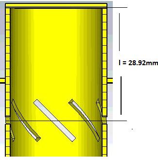Şekil : Verici Alıcı yapı için tasarlanan dikdörtgen dalga kılavuzundan silindirik dalga kılavuzuna geçiş. l = 11.9 mm l = 14.mm Şekil 4: Verici Alıcı yapılara açılan yarıklar.