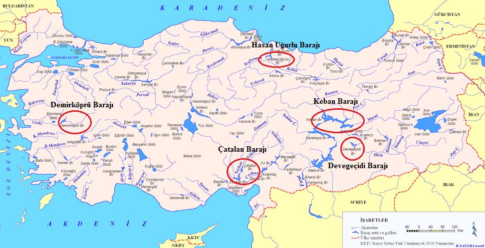 3. VERİ ANALİZİ VE UYGULAMA İklim değişikliğinin barajlardaki brüt hidroelektrik enerjisi üzerinde etkisini incelemek üzere Türkiye nin farklı bölgelerinden barajlar seçilmiştir (Şekil 4).