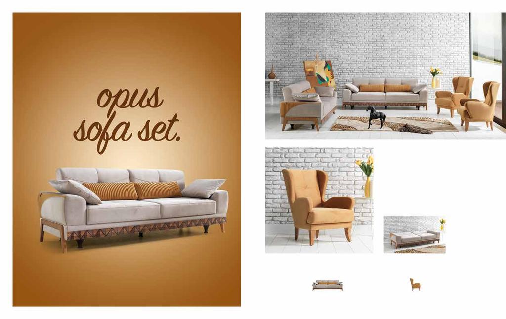 Opus. Koltuk Takımı / Sofa Set Ahşap ayakları, desenli klapaları ve özel kol dikişiyle aradığınız konfor ve kaliteyi Opus salonlarınıza getiriyor.